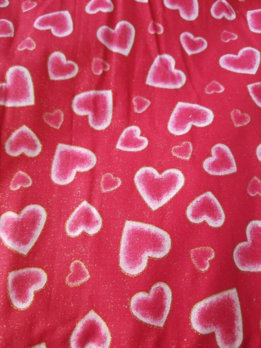 Material Red  Glitter Hearts Fabric 44" x 36"  Cotton  1 Yrd Craft Clothing  Joa